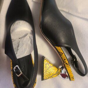 Jady Rose NIB Black & Yellow Abstract Triangle heel leather slingback size 8